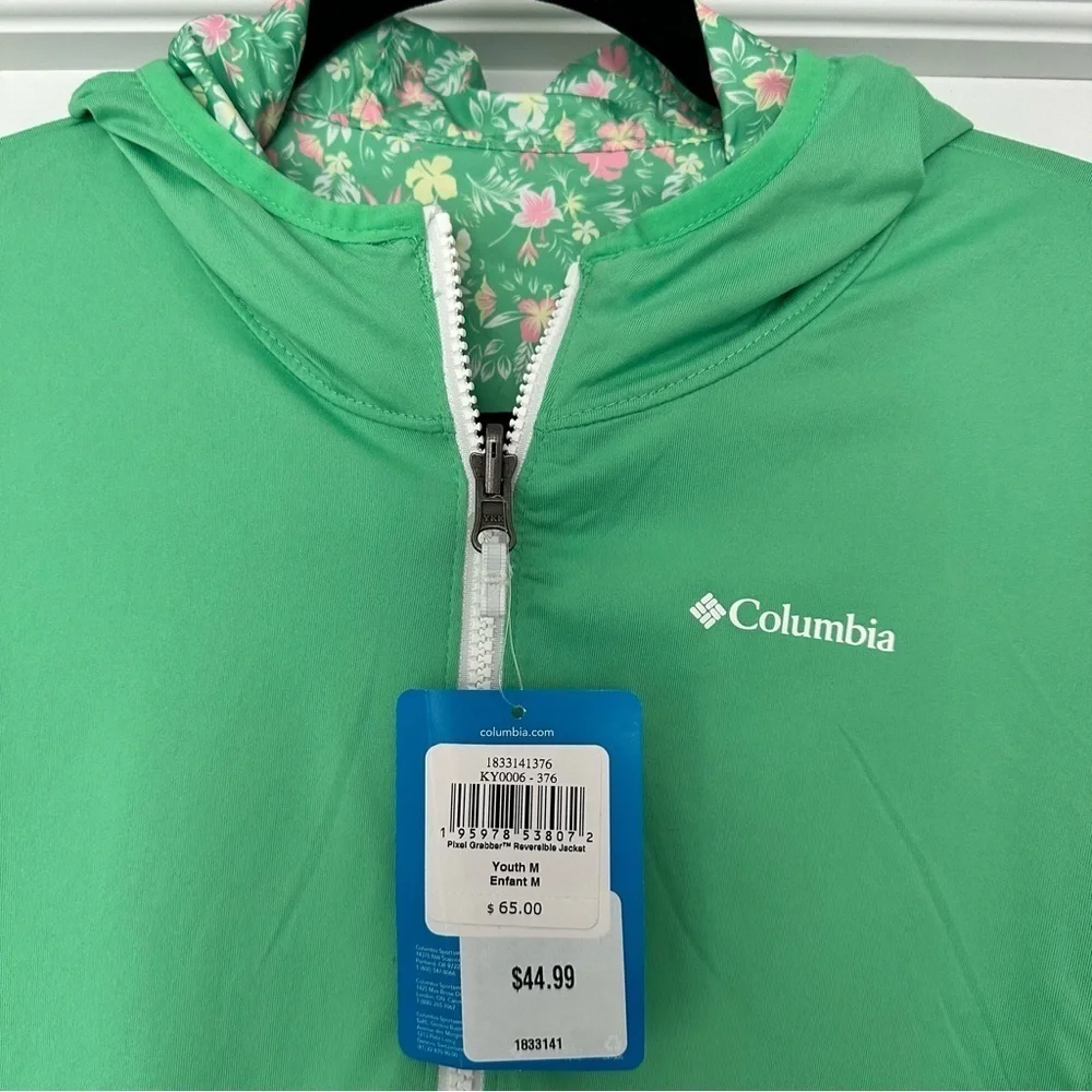 Columbia Youth Reversible‎ Pixel Grabber Jacket Green Floral Medium 10-12 NWT